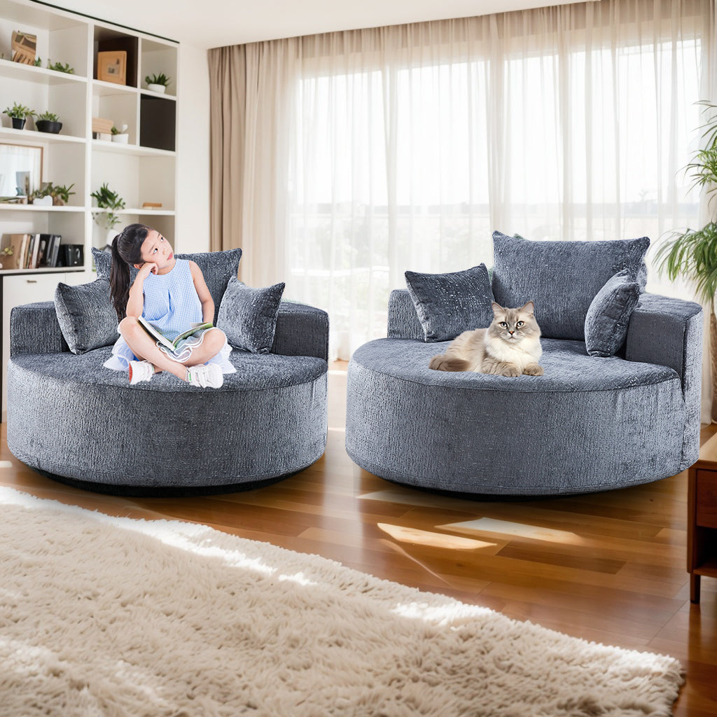 55''L Chenille Sponge Single Sofa,No Assembly Required,Fluffy Modern Sleeper Chair For Living Room, Bedroom, Lounge And Projection Room Not A Swivel Chair. Grey Foam Chenille 1 Seat