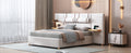 Queen Size Upholstered Platform Bed, Two Outlets And Usb Charging Ports On Both Sides, Two Bedside Pillows, Storage Shelves,Velvet, Beige Queen Beige Mdf Lvl
