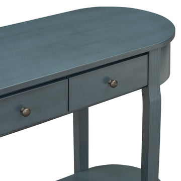Elegant Retro Console Table With Curved Design And Smooth Glaze For Entryways, Living Rooms And Hallways Navy Navy Solid Wood Mdf