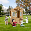 Wooden Playhouse For Kids Outdoor With Working Door, Windows, Mailbox, Bench, Flowers Pot Holder, 39