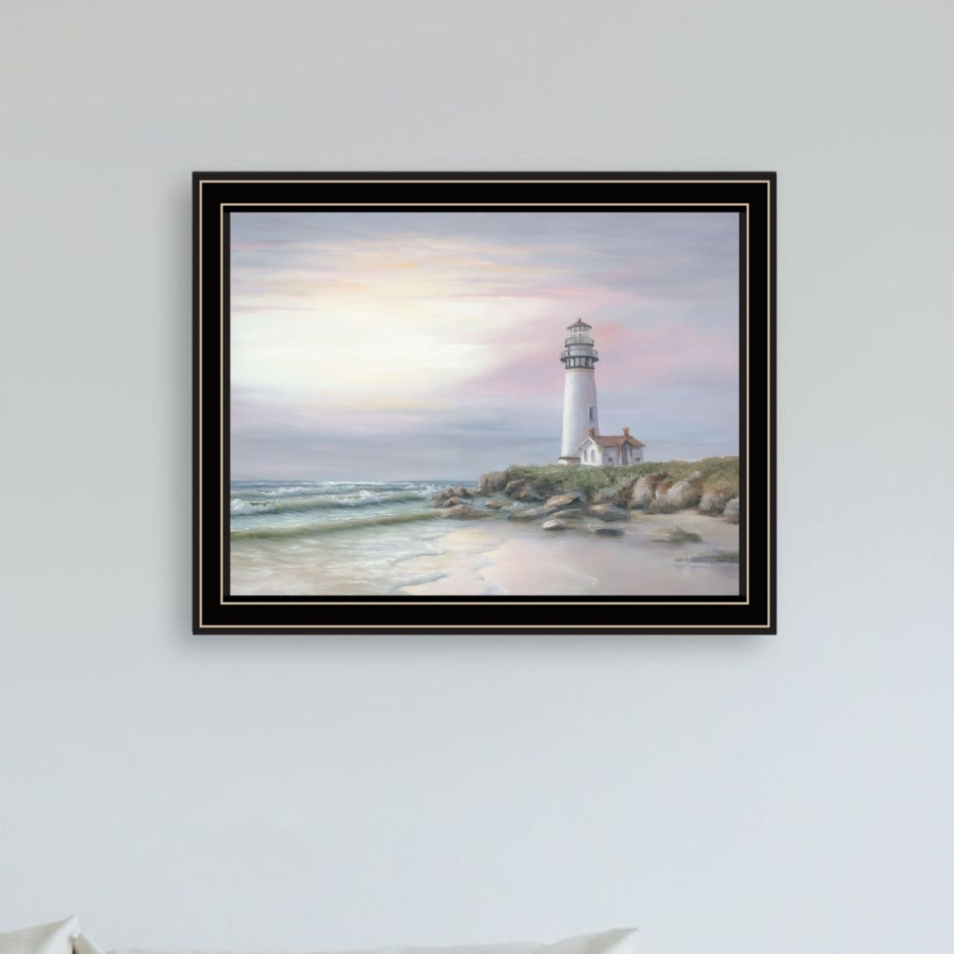 "Lighthouse At Sunset" Framed Wall Art For Living Room, Wall Art Print For Home Decor, Bedroom Wall Art By Georgia Janisse Multicolor Wood Paper