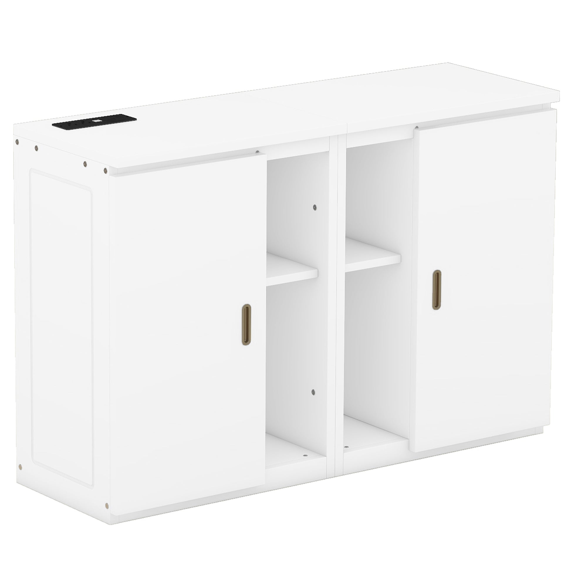 Full Size Murphy Bed With Shelves, Cabinets And Usb Ports,White White Mdf Lvl