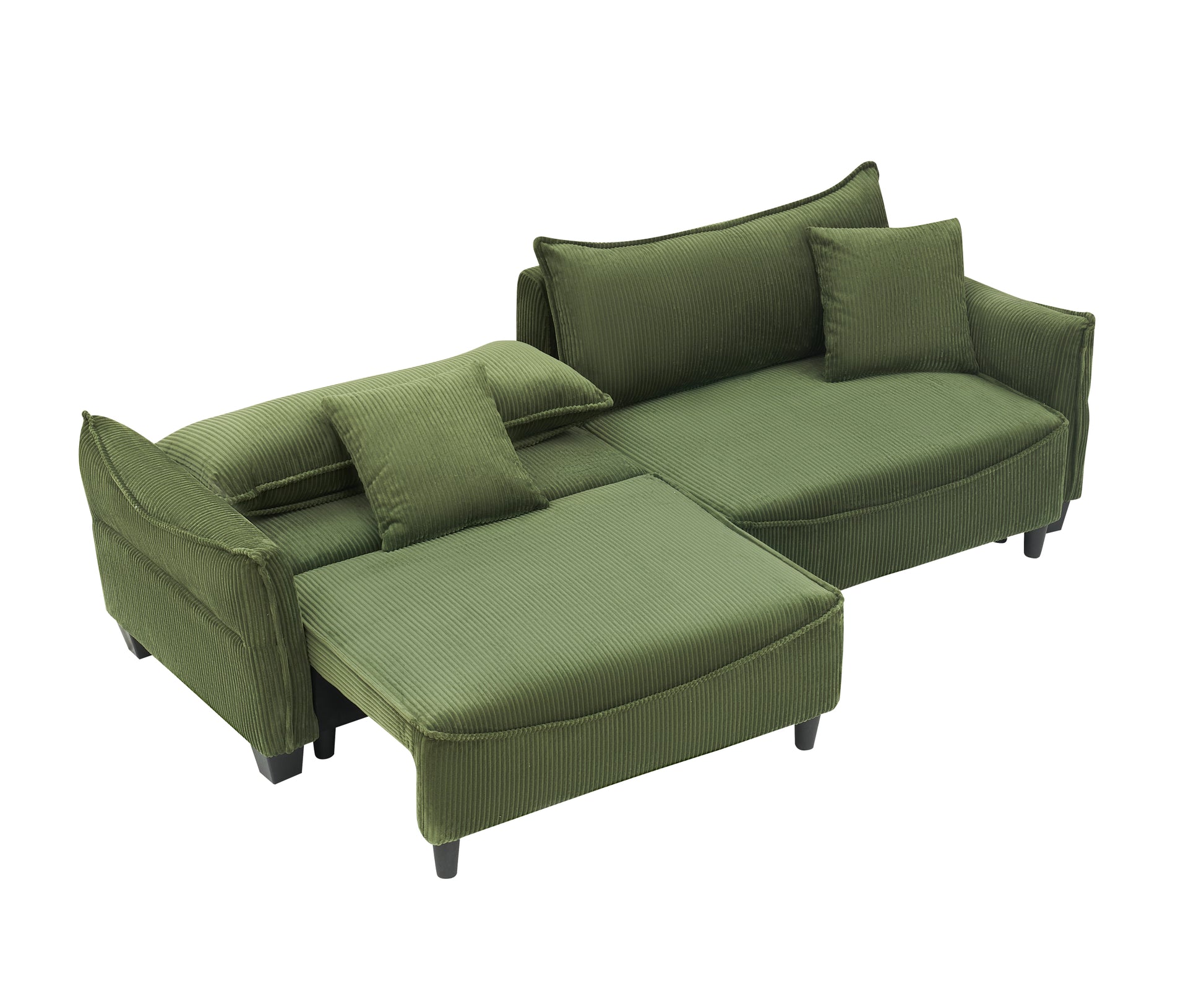 2345 Green Corduroy Fabric, Sofa Can Be Converted Into A Sofa Bed With Two Throw Pillows, Suitable For Living Room And Other Scenes Green Corduroy 3 Seat