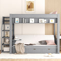 Wood Full Size Convertible Bunk Bed With Storage Staircase, Bedside Table, And 3 Drawers, Gray Gray Solid Wood Mdf