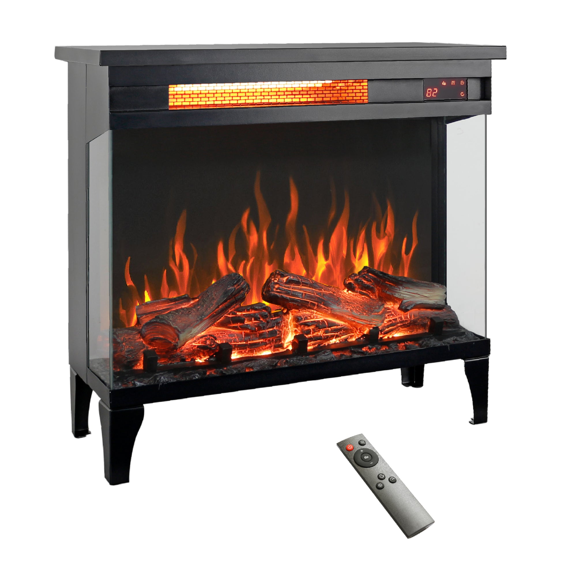 24 Inch Three Sided Glass Electric Fireplace With Feet Powder Coated Electric Antique Black Vent Free Primary Living Space Yes Insert Tempered Glass Sheet Metal Electric