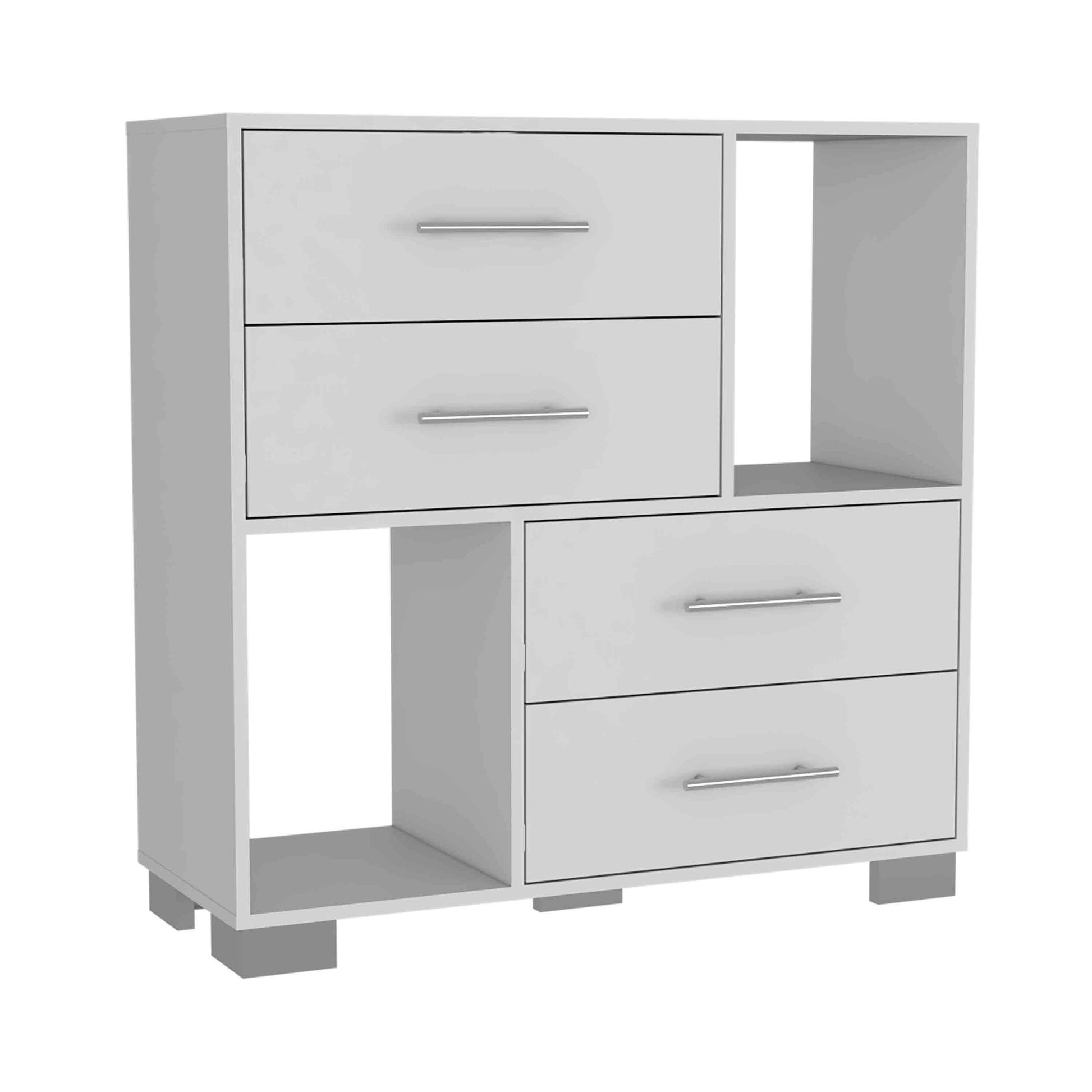 Sunflower Dresser, Four Drawers, Two Open Shelves White Mdf Engineered Wood