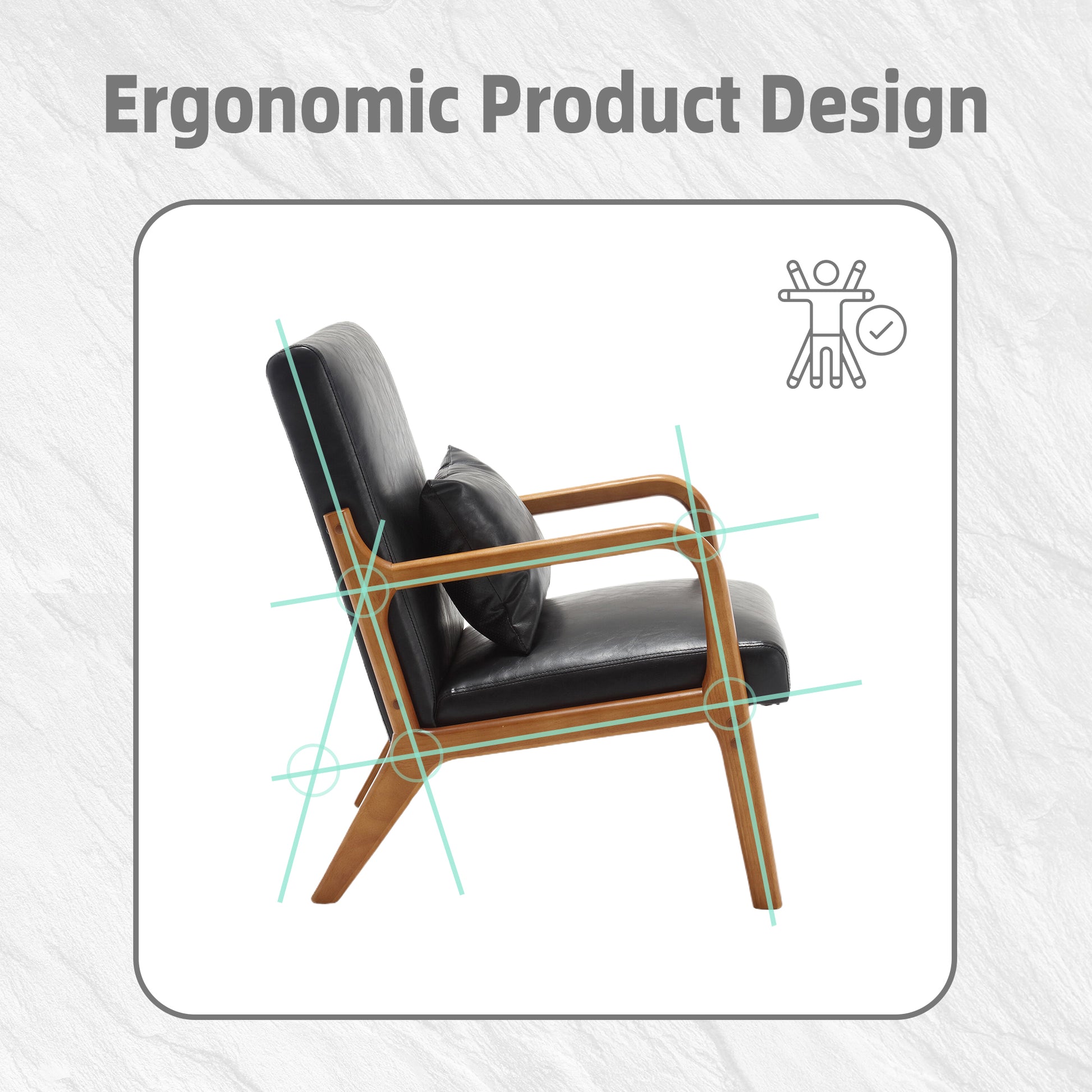 Coolmore Modern Accent Chair, Solid Wood Padding Lounge Armchairs With One Pillow For Living Room, Bedroom, Guest Room Black Pu Black Pu Brown Primary Living Space Modern Rubberwood Foam Pu Leather