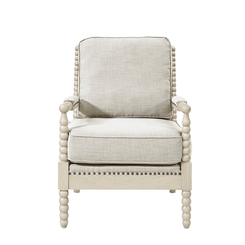 Accent Arm Chair Light Grey Wood Fabric