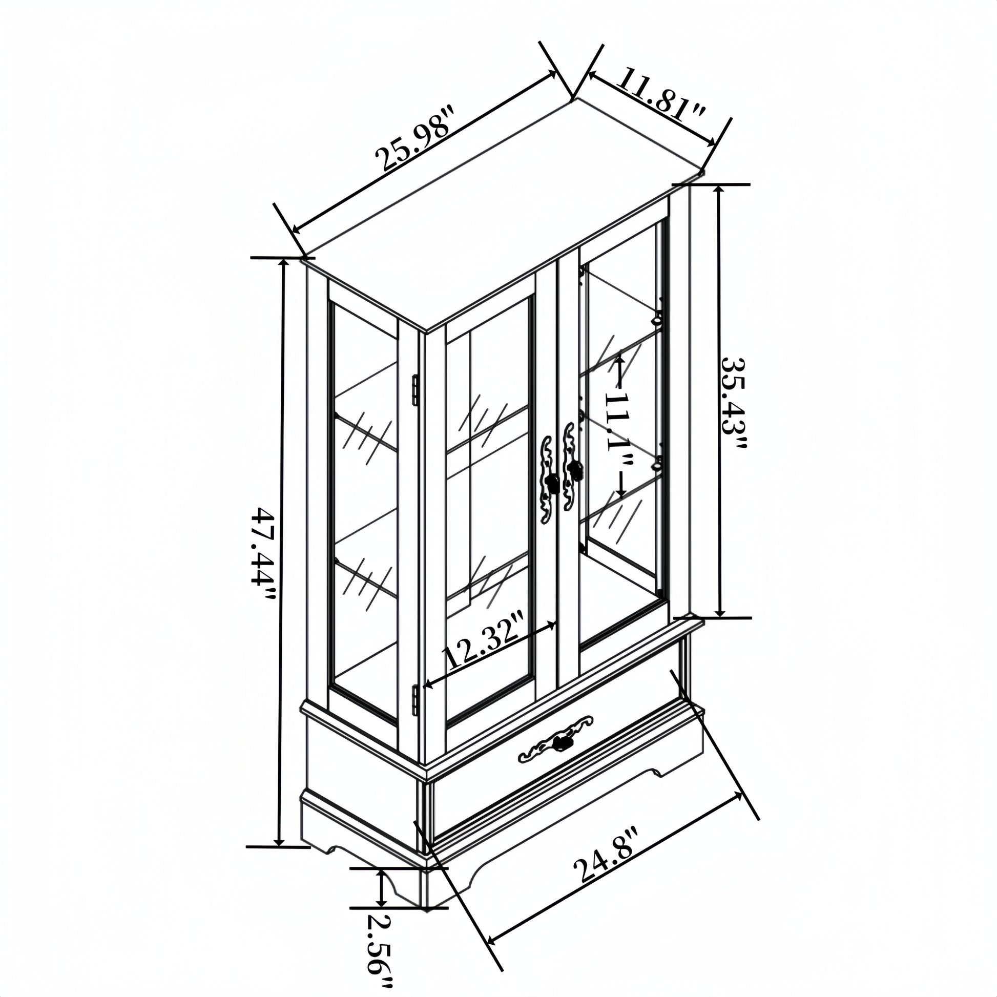 Glass Cabinet Lighted Glass Cabinet Curio Display Cabinet With Adjustable Glass Shelves 2 Doors And 1 Drawer Cabinet Bulb Included Oak Oak Mdf Glass