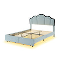 Full Size Upholstered Princess Platform Bed With Led And 2 Storage Drawers, Blue Box Spring Not Required Full Blue Wood Bathroom Bed Frame Velvet Upholstered