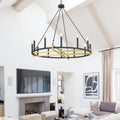 12 Steel Dimmable Candle Style Wagon Wheel Chandelier Ul Certified Antique Brass Black Ceiling Lights Steel Metal