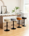 Round Storage Bar Stool Set Of 2, Brown Faux Leather Height Adjustable Barstool, 360 Counter Height Swivel Stool, Armless Bar Chair With Metal Frame For Kitchen Counter Dining Living Room Brown Set Of 2 Foam Pu Leather