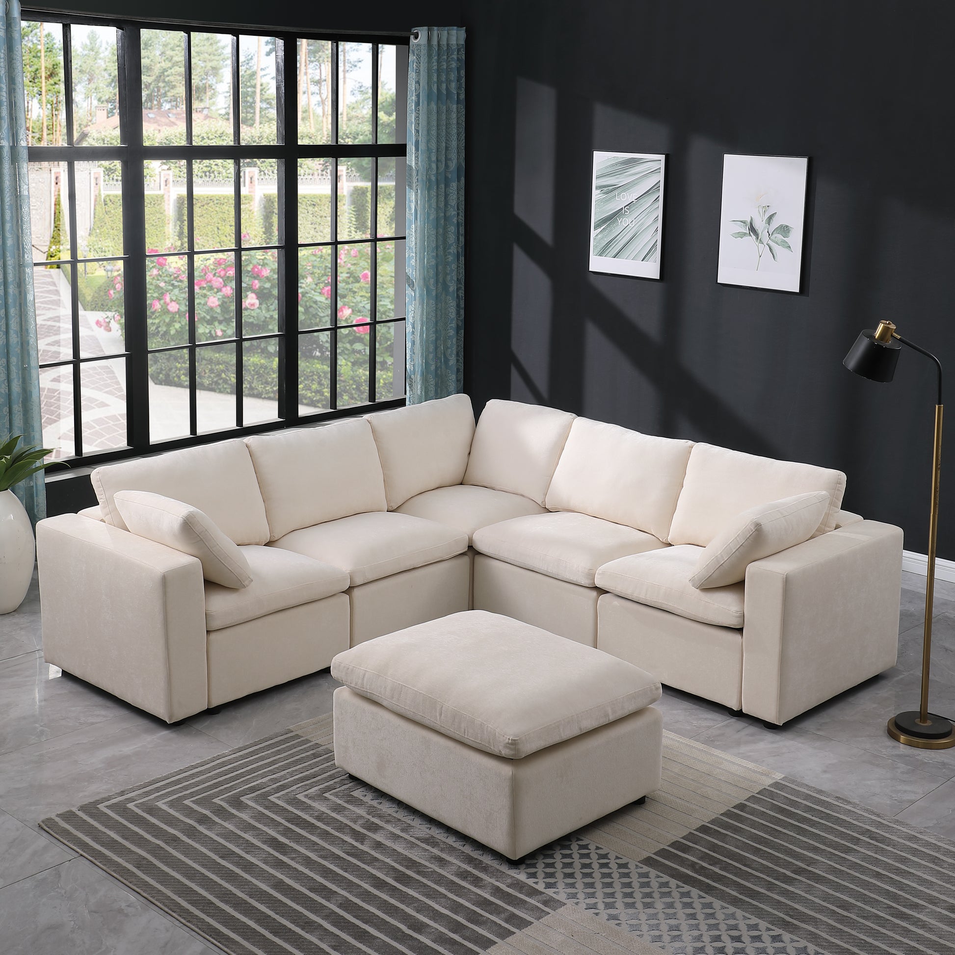 Modular Sectional Sofa, Convertible L Shaped Sofa Couch, Modular Sectionals With Ottomans, 6 Seat Sofa Couch With Reversible Chaise For Living Room. Beige Beige Fabric 6 Seat