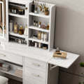 Fashion Vanity Desk With Mirror And Lights For Makeup With Open Shelves And Chair, Vanity Mirror With Lights And Table Set With 3 Color Lighting Brightness Adjustable, 5 Drawers, White Color White White 5 Drawers & Above Bedroom American Design White Mdf