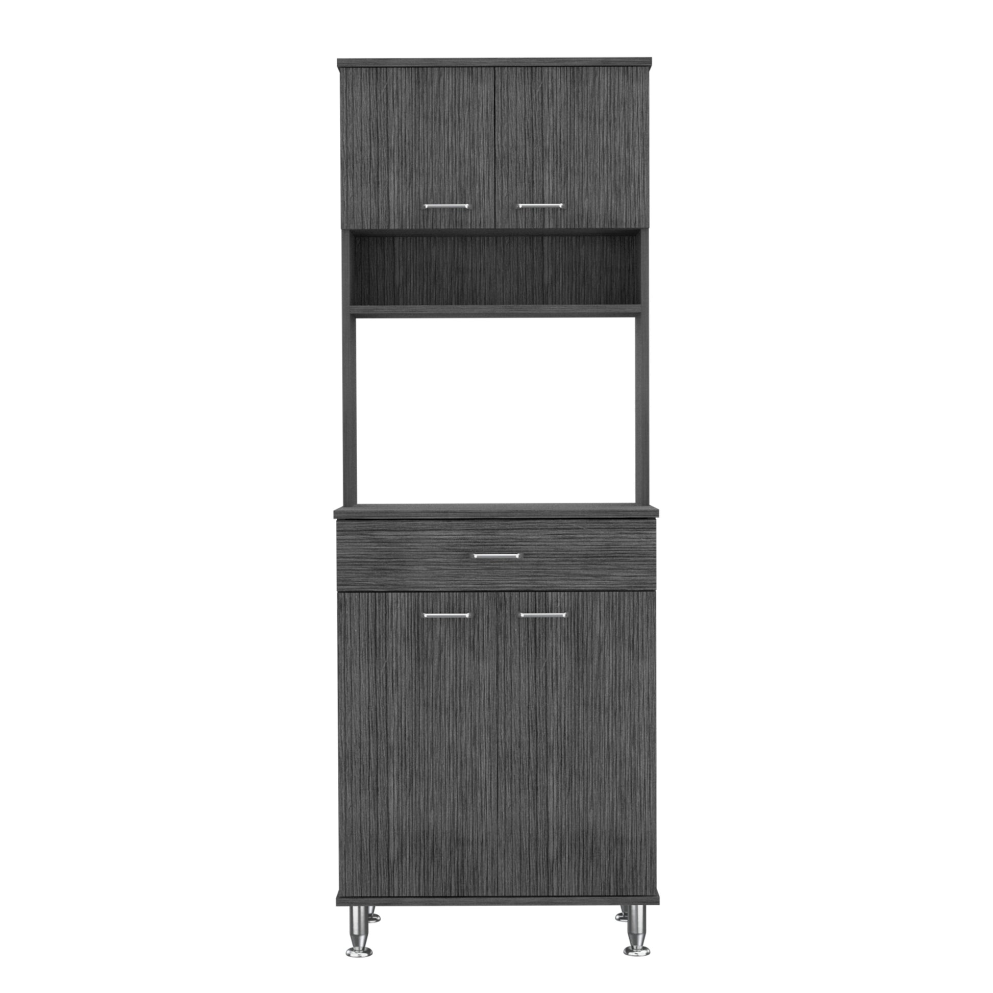 Bay Area Pantry, Two Door Cabinets, One Drawer, Four Adjustable Metal Legs Gray Kitchen Modern Melamine Engineered Wood