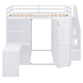 Full Size Bunk Bed With Wardrobe,Desk And Shelves,White White Mdf Lvl