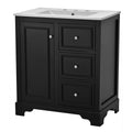 30 Inch Bathroom Vanity Cabinet With Ceramic Basin, 3 Drawers And Adjustable Shelves Black Bathroom Solid Wood Mdf