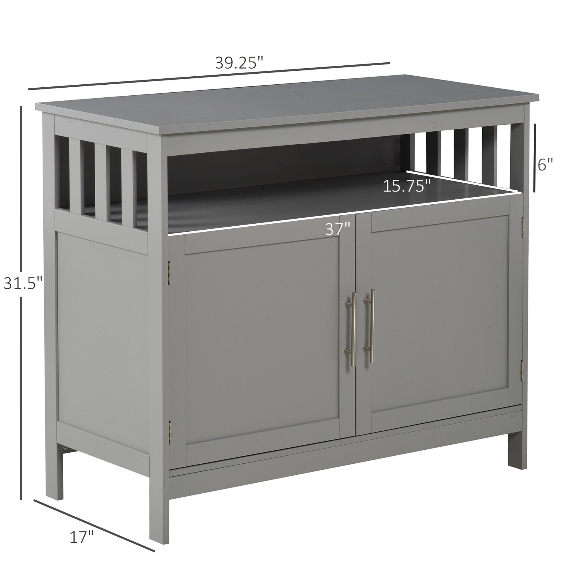 Homcom Sideboard Buffet Cabinet, Modern Kitchen Cabinet, Coffee Bar Cabinet With 2 Level Shelf And Open Compartment, Grey Grey Mdf