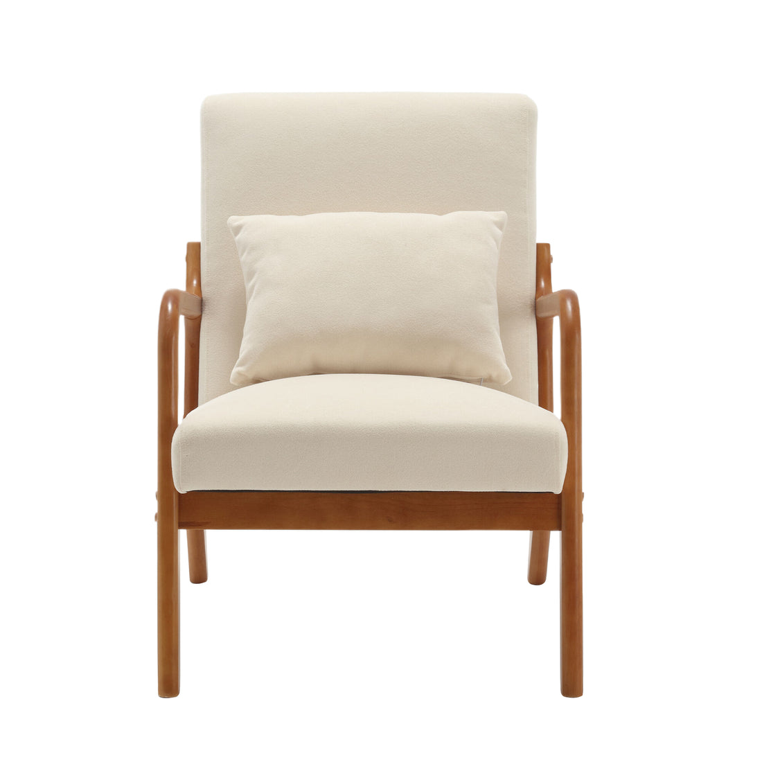Coolmore Modern Accent Chair, Solid Wood Padding Lounge Armchairs With One Pillow For Living Room, Bedroom, Guest Room Beige Beige Brown Primary Living Space Modern Rubberwood Foam Velvet