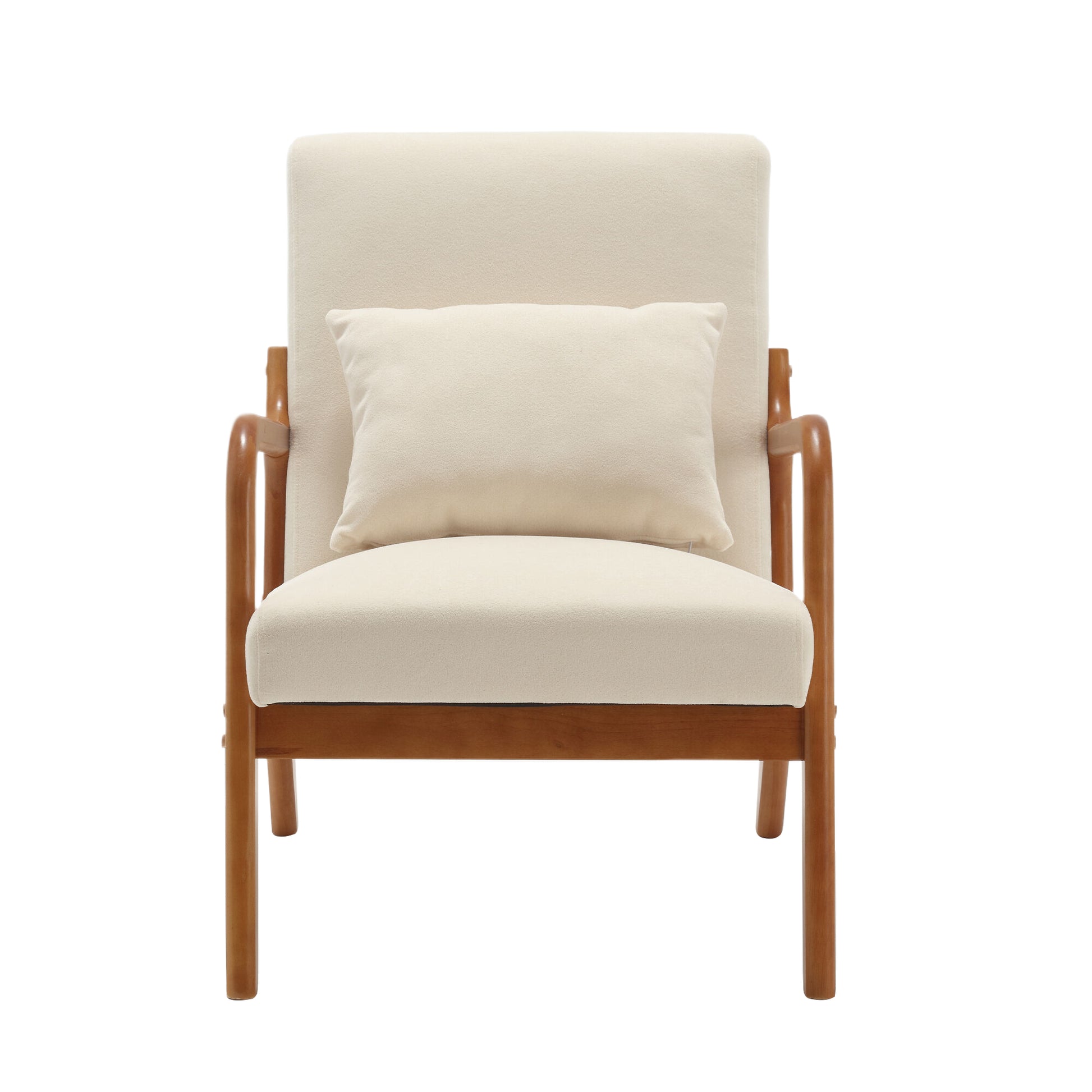Coolmore Modern Accent Chair, Solid Wood Padding Lounge Armchairs With One Pillow For Living Room, Bedroom, Guest Room Beige Beige Brown Primary Living Space Modern Rubberwood Foam Velvet