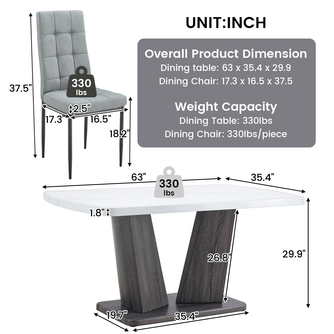 5 Piece Dining Table Set, 1.8" Thickness Tabletop And V Shaped Table Legs, 63 Inch Modern Kitchen Dining Table And Upholstered Dining Chairs For Kitchen Dining Room Table 4 Chairs Metal White Gray Dining Room Classic,Mid Century Modern,Modern Rectangular