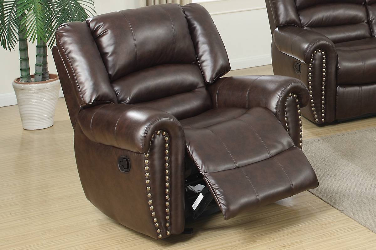 Modern 1Pc Manual Motion Recliner Chair Glider Dark Brown Bonded Leather Armrest Cushion Seating Living Room Furniture Dark Brown Faux Leather Primary Living Space Contemporary,Modern Bonded Leather