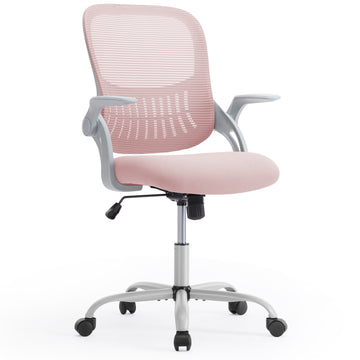 Sweetcrispy Office Mid Back Ergonomic Mesh Computer Desk Larger Seat Executive Height Adjustable Swivel Task Chair With Lumbar Support Pink Nylon Mesh