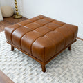 Addison Square Upholstered Ottoman Antique Brown,Brown,Cognac,Rustic Genuine Leather Wood Backless Solid Brown Square Armless Tufted Leather,Solid Wood