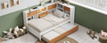 L Shaped Bed Frame With Trundle And And Bookcase,Corner Bed Wooden Captain Bed With Led Downlight And Usb Port For Small Room,Bedroom, Guest Room, Twin Size, Walnut And White Box Spring Not Required Twin White Walnut Wood Bedroom Modern Pine Bed Frame