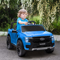 Qaba Ford Ranger Licensed 12V Kids Ride On Truck, Toddler Electric Car With Remote Control, Toy Storage, Spring Suspension, Led Headlights, Music Horn, For Ages 3 6 Years, Blue Blue Plastic