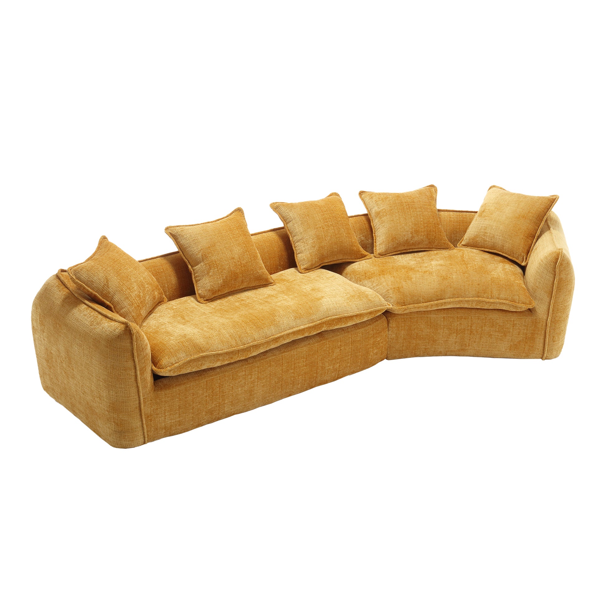 Modular Sectional Sofa, U Shaped Couch With Sofa For Five & Pillows, Modern Minimalist Chenille Fabric Large Comfy Cloud Sofas, Living Room Furniture Sets Mustard Yellow Chenille 5 Seat