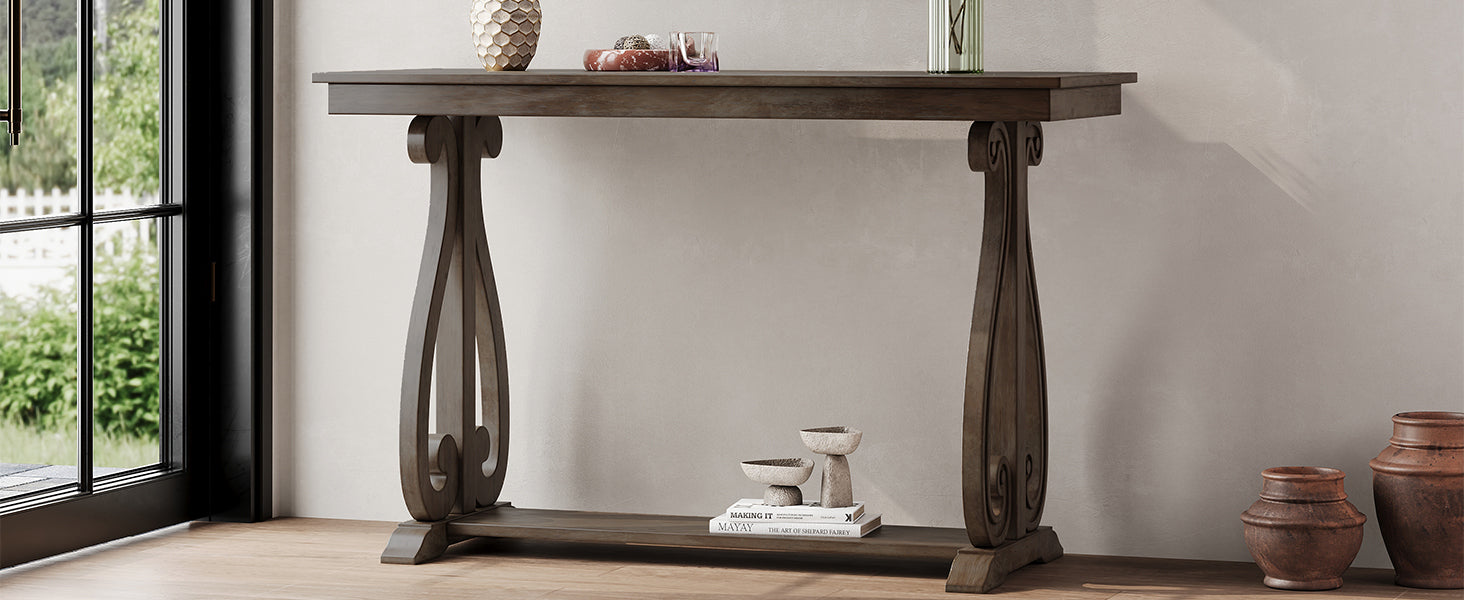 48 Inch Rustic Vintage Console Tablefarmhouse Style Entryway Table With Open Shelf And Sturdy Construction For Entryway And Living Room Walnut Walnut Distressed Finish Primary Living Space Antique,Rustic,Vintage Open Storage Console Tables Brushed