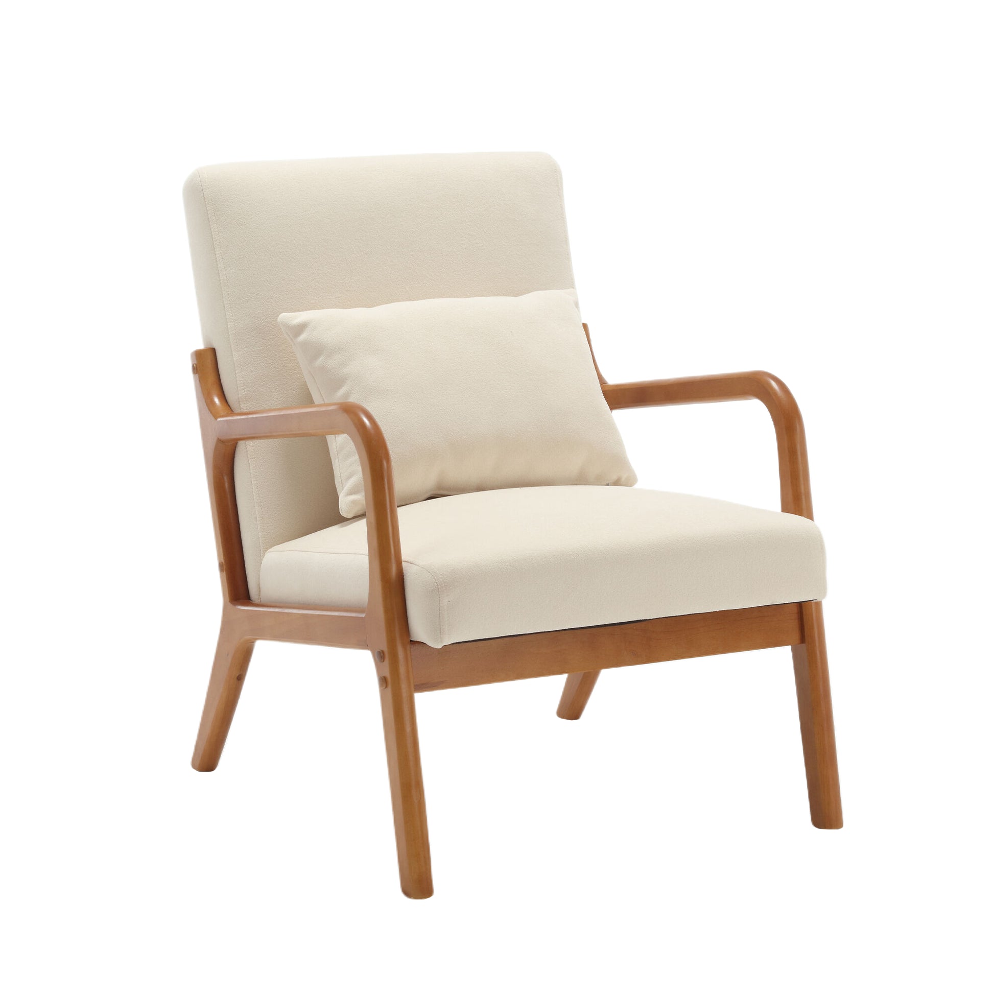 Coolmore Modern Accent Chair, Solid Wood Padding Lounge Armchairs With One Pillow For Living Room, Bedroom, Guest Room Beige Beige Brown Primary Living Space Modern Rubberwood Foam Velvet