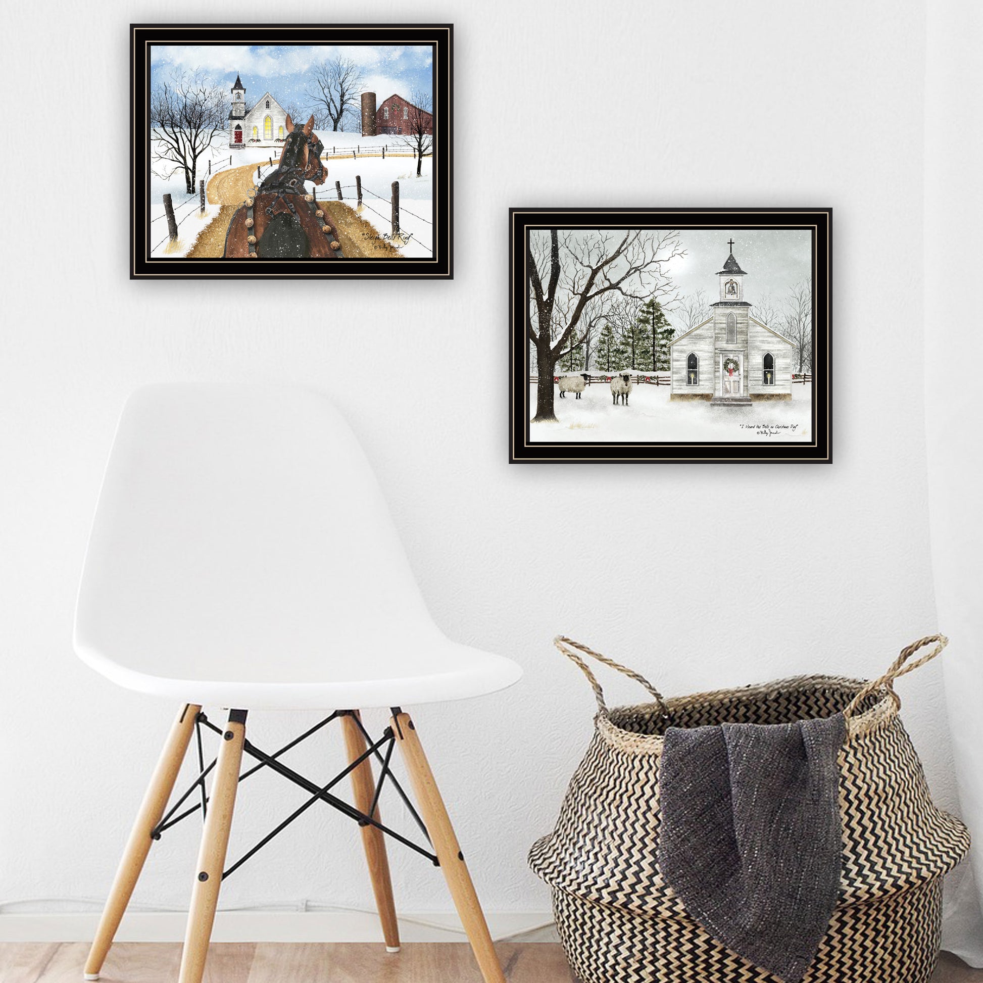 2 Piece Vignette Sleigh Bells Ring Black Framed Wall Art For Living Room, Bedroom Wall Art Print For Home Decor By Billy Jacobs Multi Wood Paper