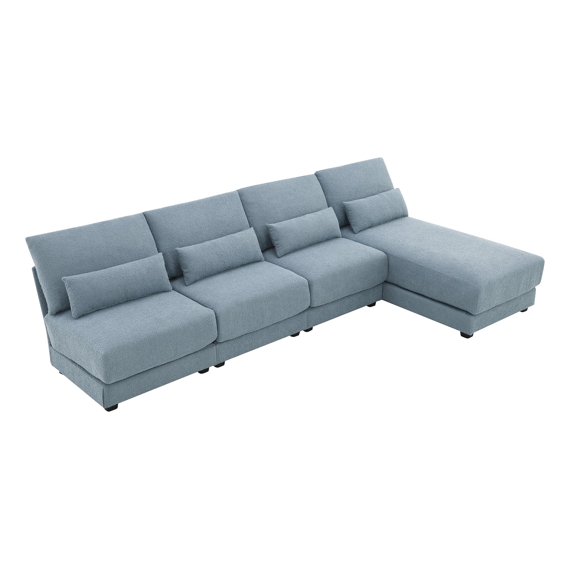 120*61" Oversized Deep Seat Sectional Sofa With Reversible Chaise,Loop Yarn Fabric 5 Seat Armless Indoor Furniture,Convertible L Shaped Couch For Living Room,Apartment,3 Colors Blue Fabric 5 Seat