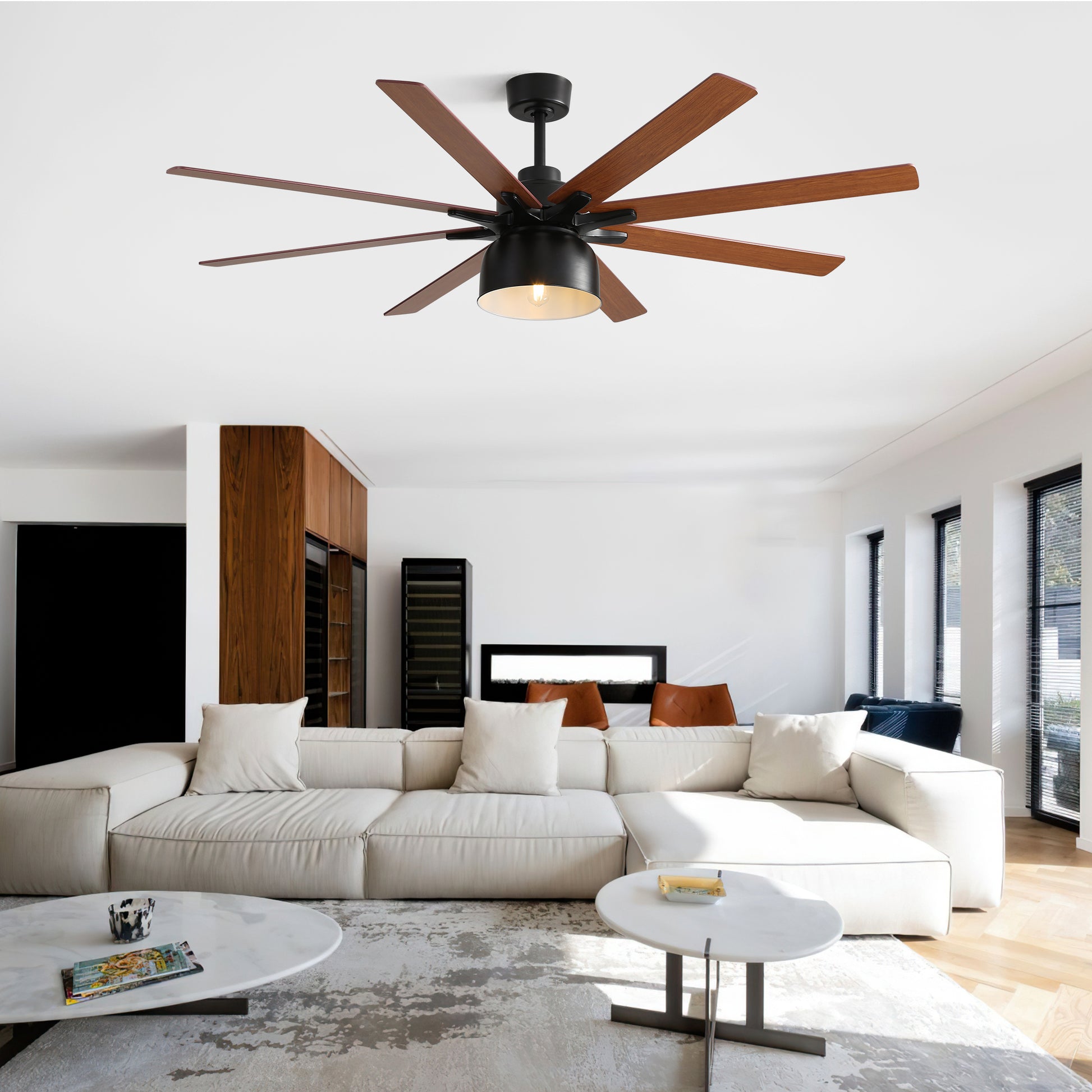 66 Inch Ceiling Fan With 6 Speed Wind 8 Dual Colors Blades Remote Control Reversible Dc Motor With Light Black Plywood