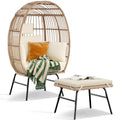 Outdoor Garden Wicker Egg Chair And Footstool Patio Chaise, With Cushions, Outdoor Indoor Basket Chair Yes White Natural Seats 2 Garden & Outdoor European,Modern Steel