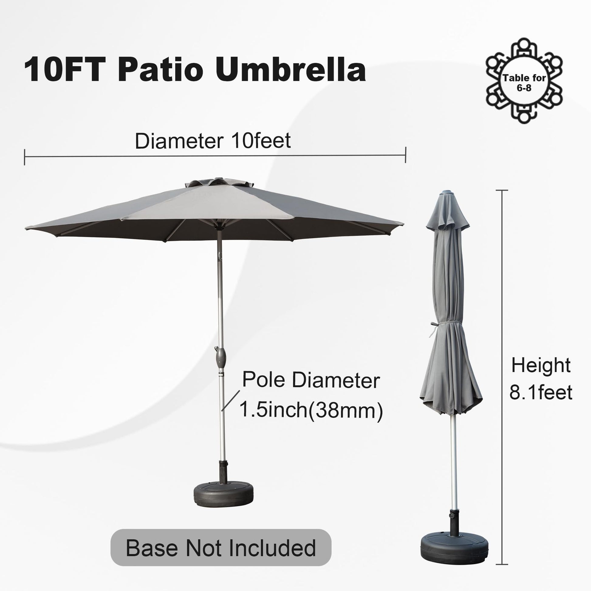 10Ft Patio Umbrella, Outdoor Table Umbrella With Push Button Tilt And Crank, Uv Protection Waterproof Market Sun Umbrella With 8 Sturdy Ribs For Garden, Deck, Backyard, Pool Gray Gray Round Uv Resistant Umbrellas Aluminium