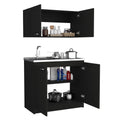 Cabinet, Two Parts Set, Black Black Solid Wood Mdf Engineered Wood