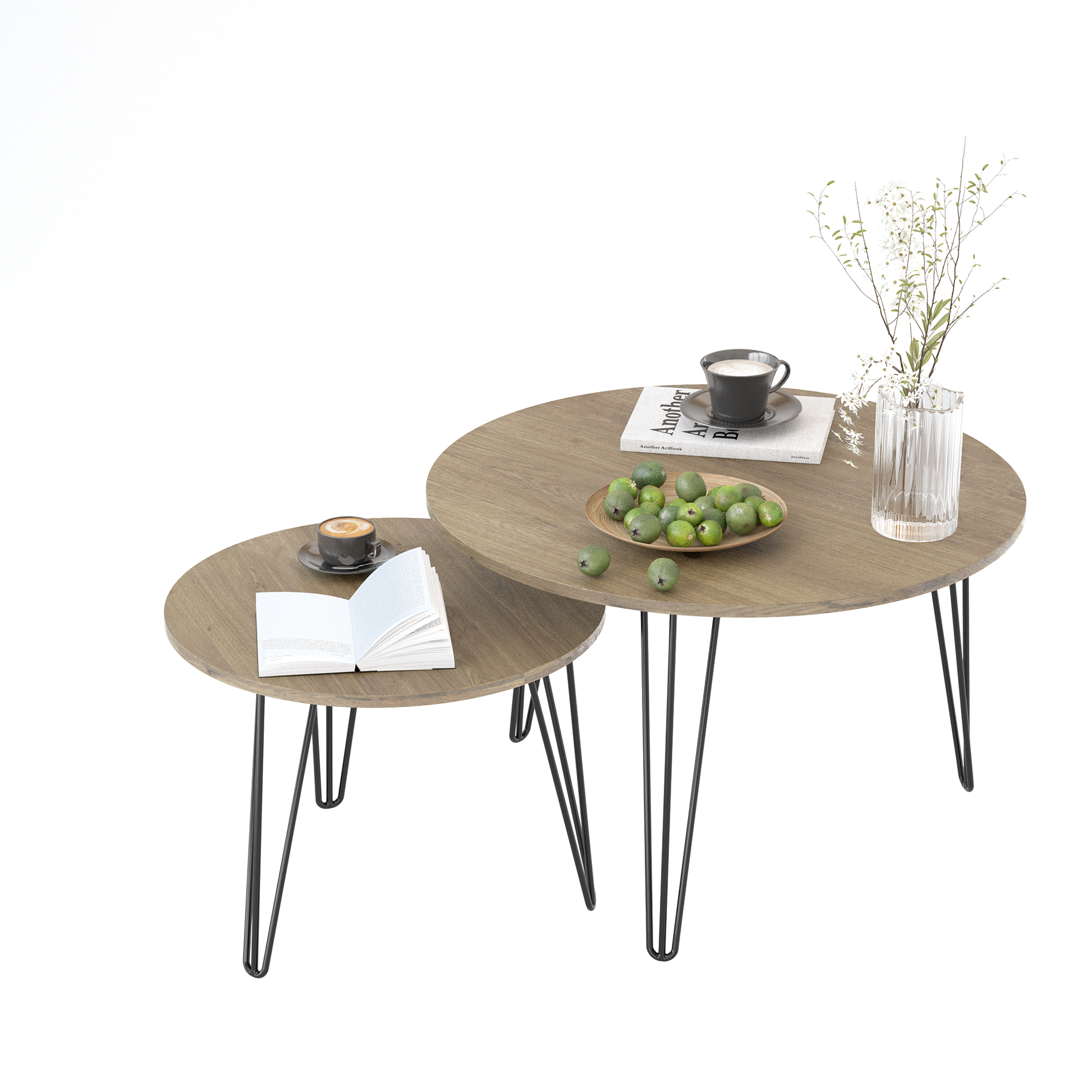 27.56'' Round Nesting Coffee Table Set Of 2, Circular Nesting End Table Set, Round Wooden Tabletop, And Sturdy Metal Base For Living Room, Bedroom, Brown Rustic Brown Round Wood Metal
