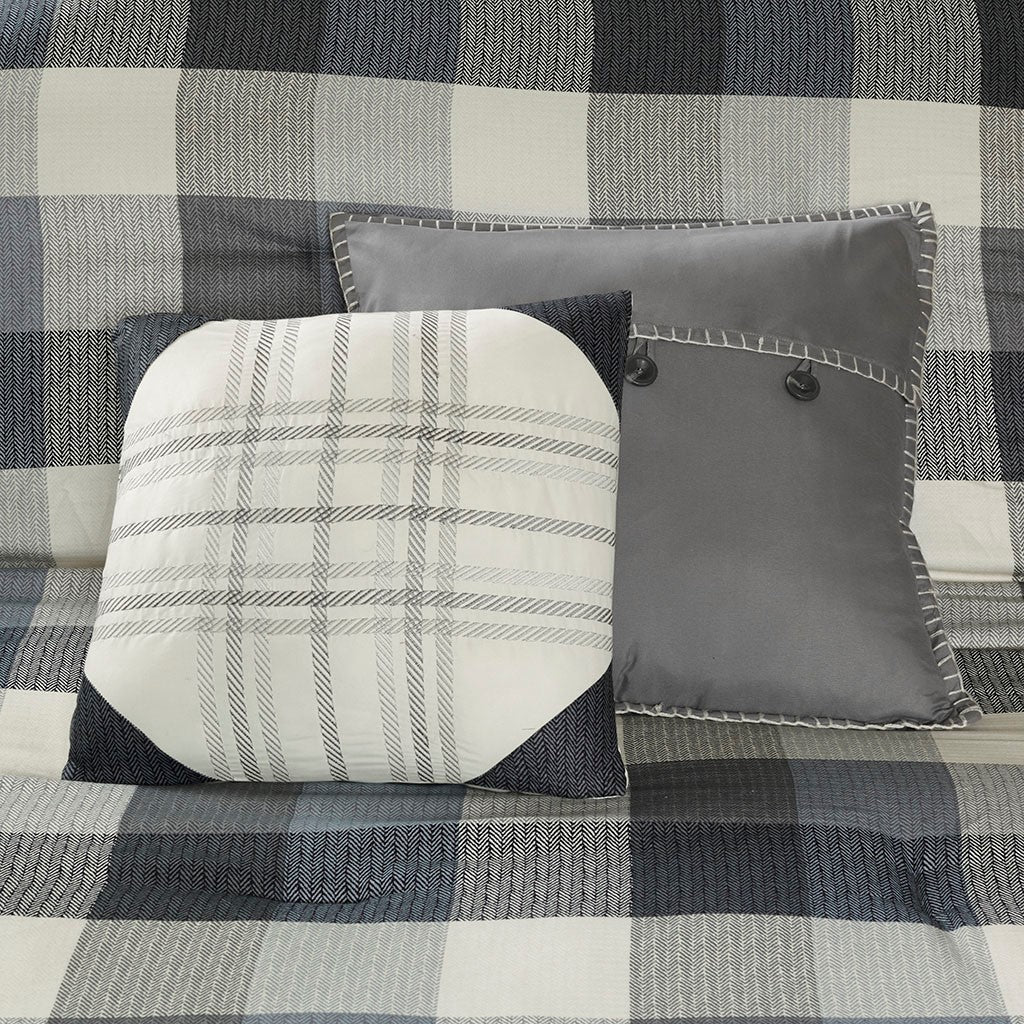 7 Piece Herringbone Comforter Set Grey Queen Queen Grey Polyester