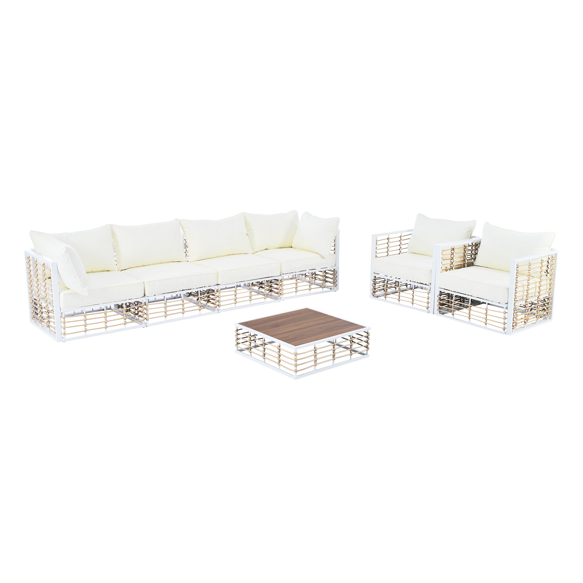 Modern Minimalist 7 Piece Metal Patio Sectional Sofa Set, All Weather Garden Conversational Furniture Set With Thick Cushions And Coffee Table For Indoor Outdoor, White Yes Deep Seating White Weather Resistant Frame Water Resistant Cushion Garden &