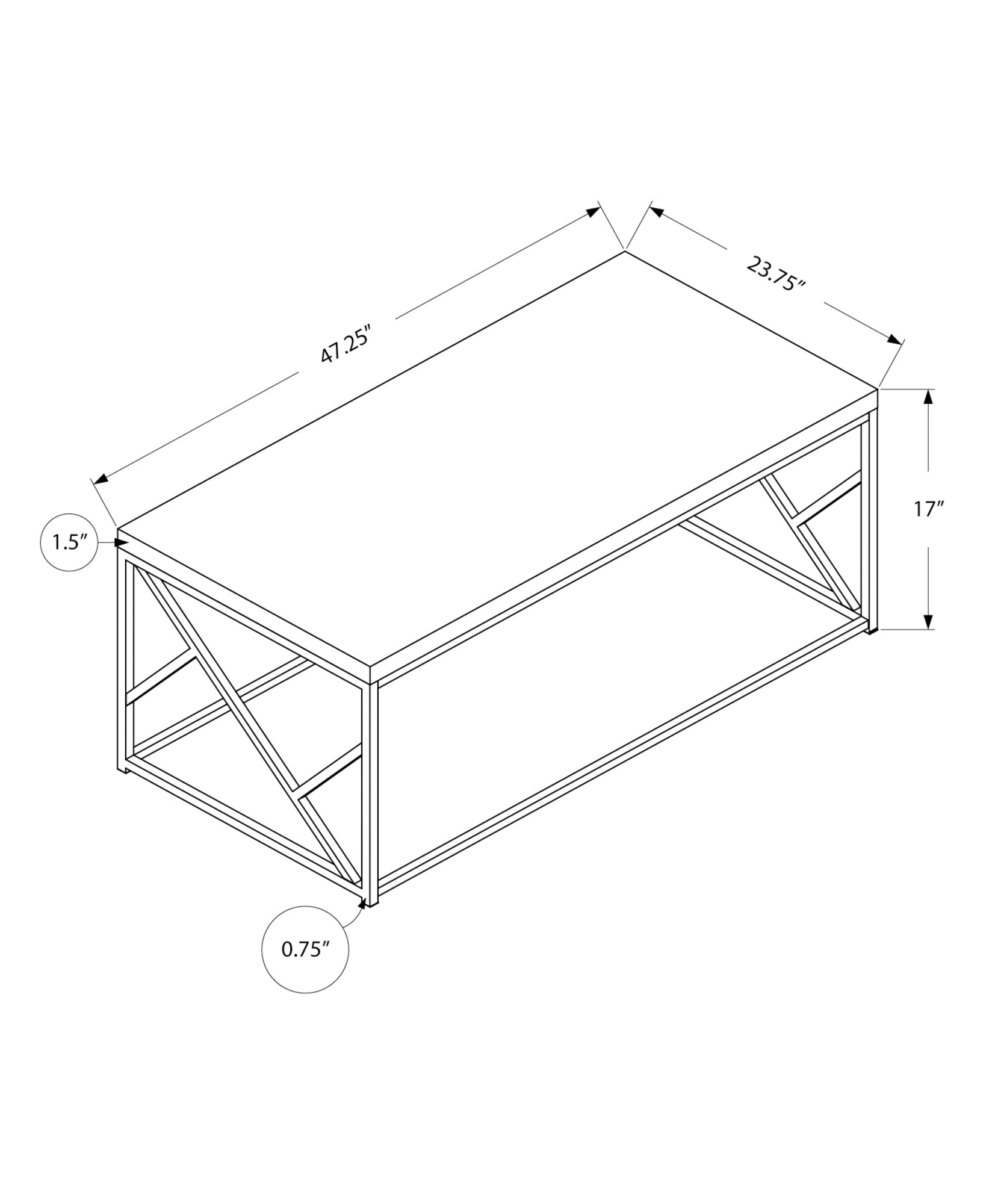 Coffee Table, Accent, Cocktail, Rectangular, Living Room, 48"L, Grey Laminate, Chrome Metal, Contemporary, Modern Grey Particle Board