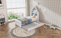 Twin Size House Shaped Bed With Bookcase Headboard And Led Light And Twin Size Trundle For Kids Boys Girls, Blue White Box Spring Not Required Twin White Blue Wood Bedroom Cute Bed Frame Wood