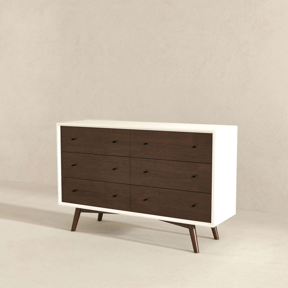 Mid Century Modern White Dresser 6 Drawer Dark Brown,White White Bedroom Mid Century Modern Solid Wood