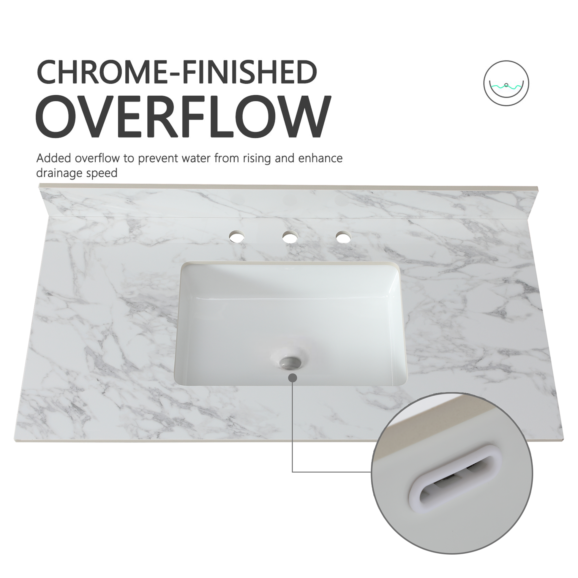 43"X22"Bathroom Vanity Top,Sintered Stone Carra Whitebarthroom Vanity Sink Tops With Rectangular Undermount Ceramic Sink With Vanity Backsplash, Three Faucet Hole Bathroom Vanity Countertop White