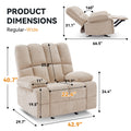 Oversize Rocker Recliner Chair For Adults, Extra Wide Rocking Recliner Chair Manual Recliner, Bid Man Recliners, Sandy Brown Wood Primary Living Space Heavy Duty Handle Acacia Light Khaki Beige