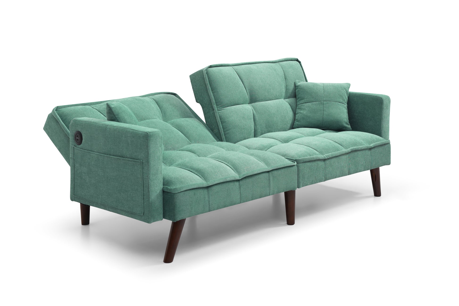 Sofa Bed Sleeper, Large Size, Usb Charging Port, Chenille Fabric Folding Futon Recliner For Living Room Furniture Apartment Bedroom Office Small Spaces, Green Green Brown Wood Primary Living Space Medium Soft Tufted Back Modern Foam Solid Wood 2 Seat