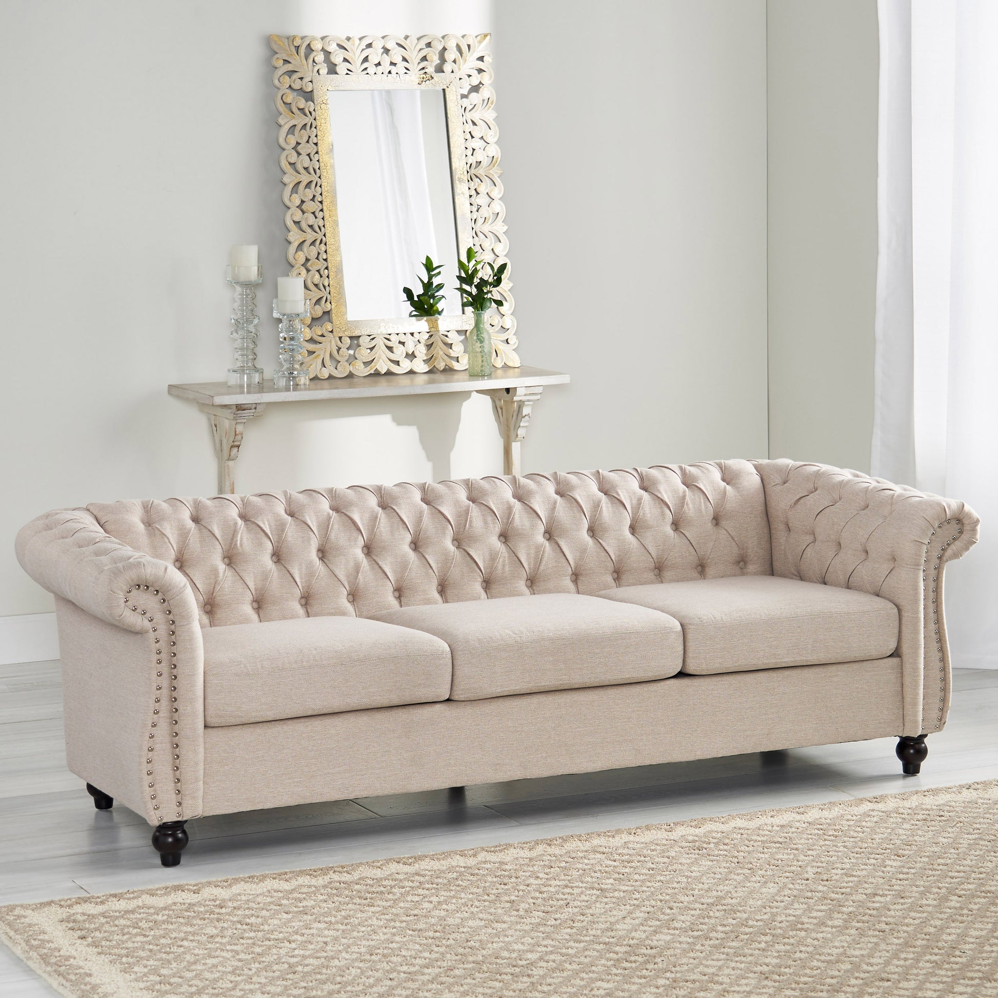 Sofa 3 Seater Beige Fabric