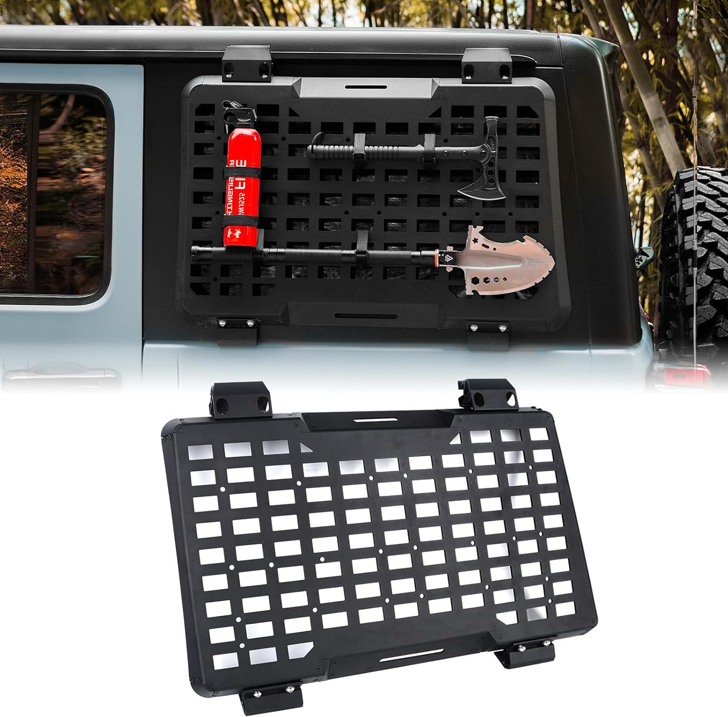 Rear Window Molle Panel Modular Storage Panel System Rear Window Protective Decoration For 2018 2023 Jeep Wrangler Jl 4 Doors, Driver Side Black Steel